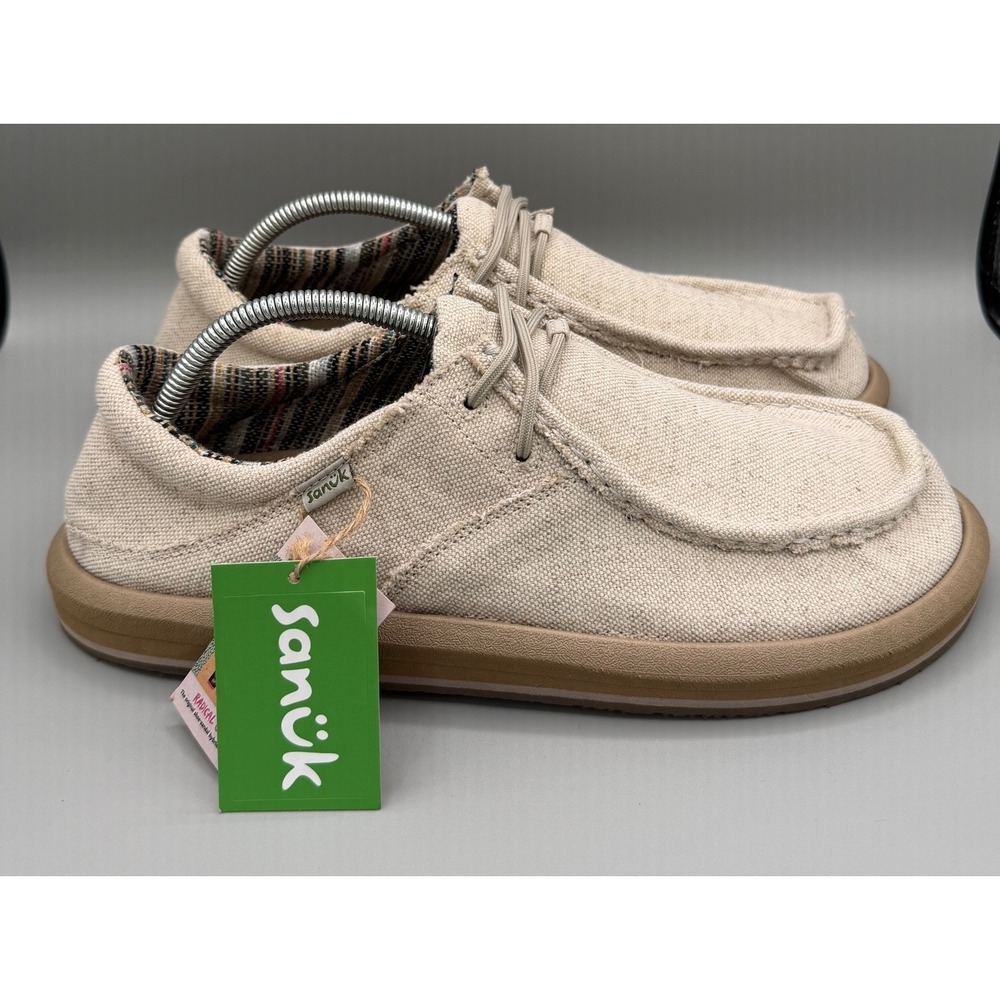 Sanuk Single Fin Sidewalk Surfer Mens Beige Canvas Slip On Loafers 1152887 Sz 10